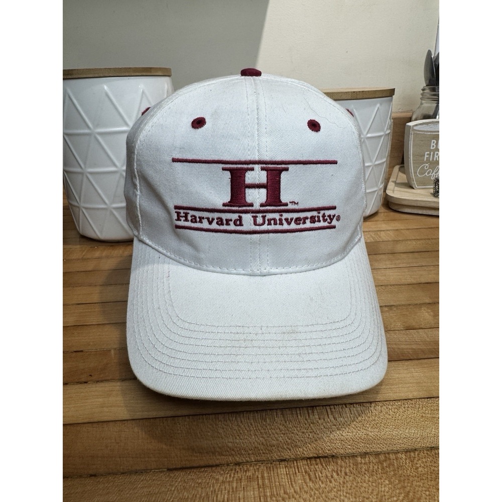Harvard‎ Hat Adjustable Snapback White Split 3 Bar Vtg 90s University The Gam